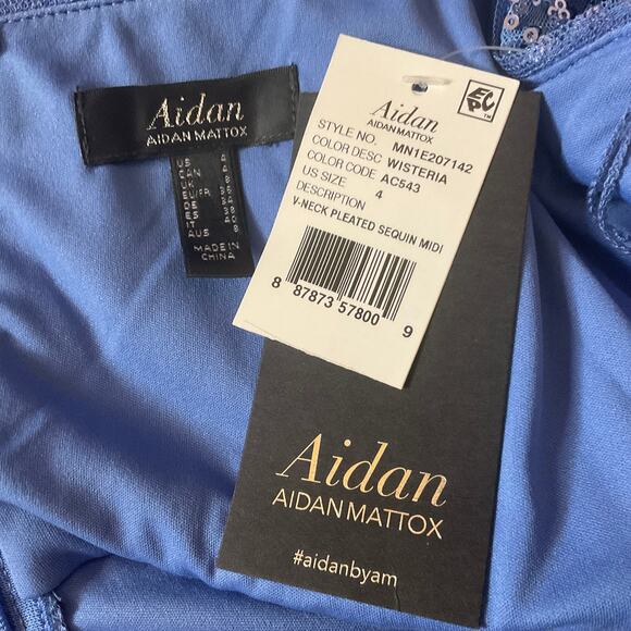 Aidan Mattox Sequined Colorful Sleeveless A-Line Midi Cocktail Dress Blue Size 4 - Picture 8 of 11
